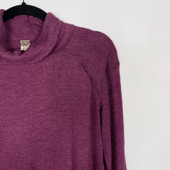 Free People Small S Purple Split Back Cowl Neck Long Sleeve Top Eggplant Cotton - Picture 5 of 12